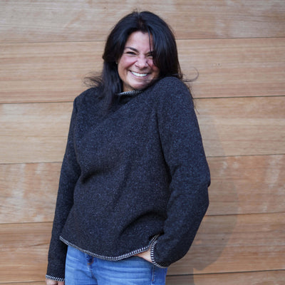 Cropped roll neck fleece sweater