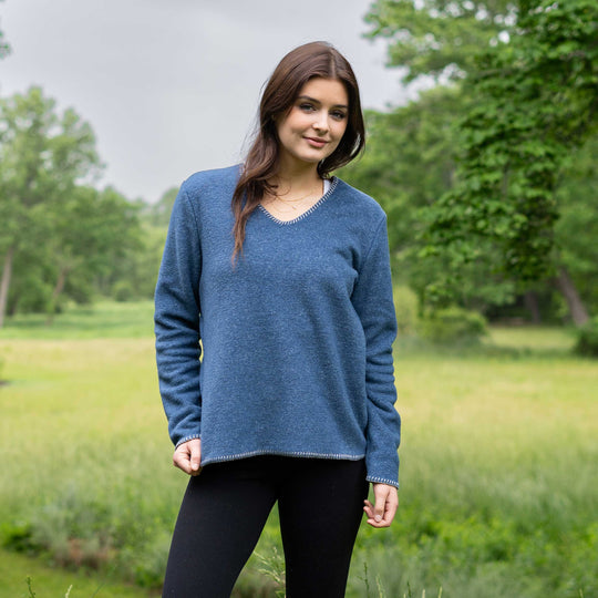 Heather Fleece V-neck Sweater - Dakini