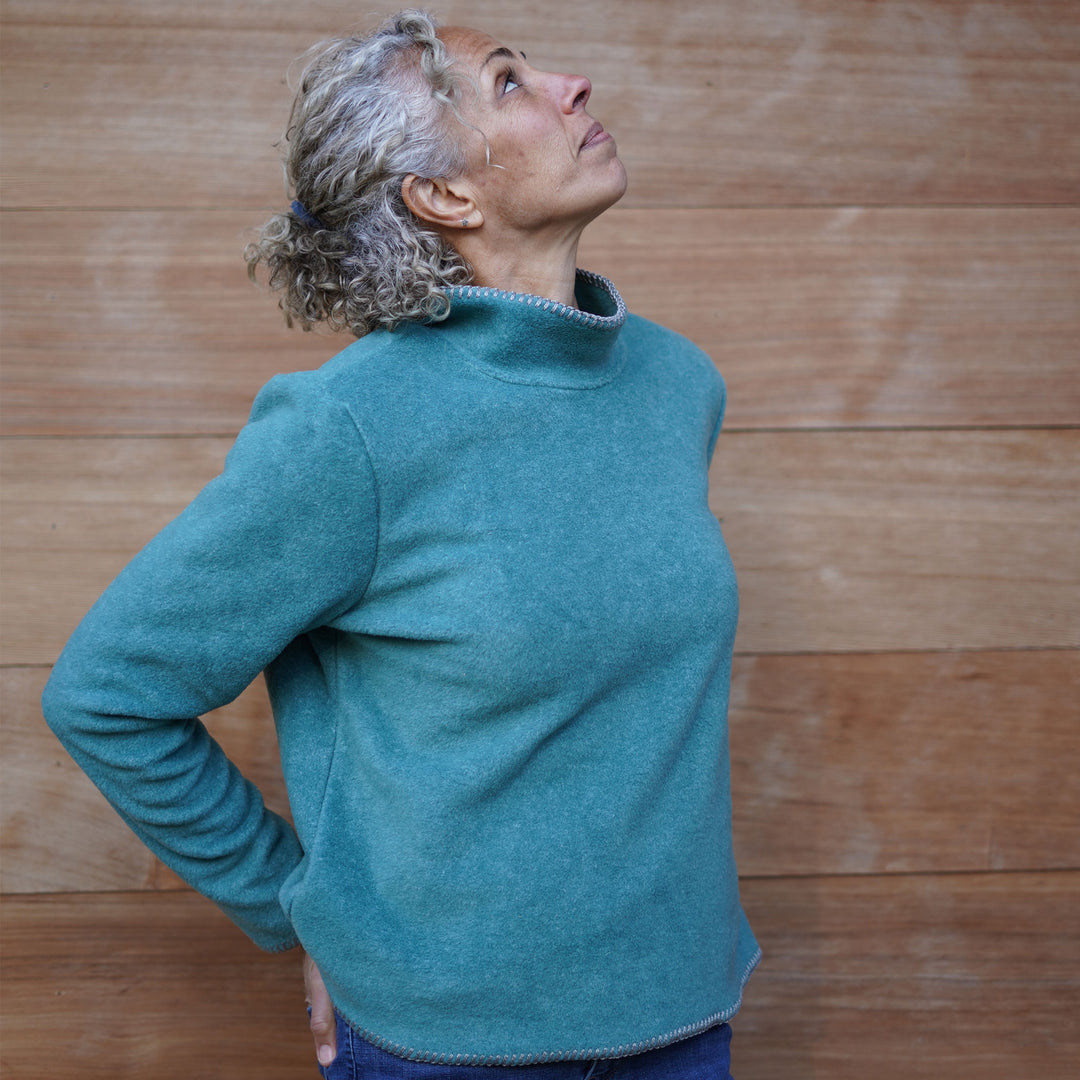 Cropped roll neck fleece sweater