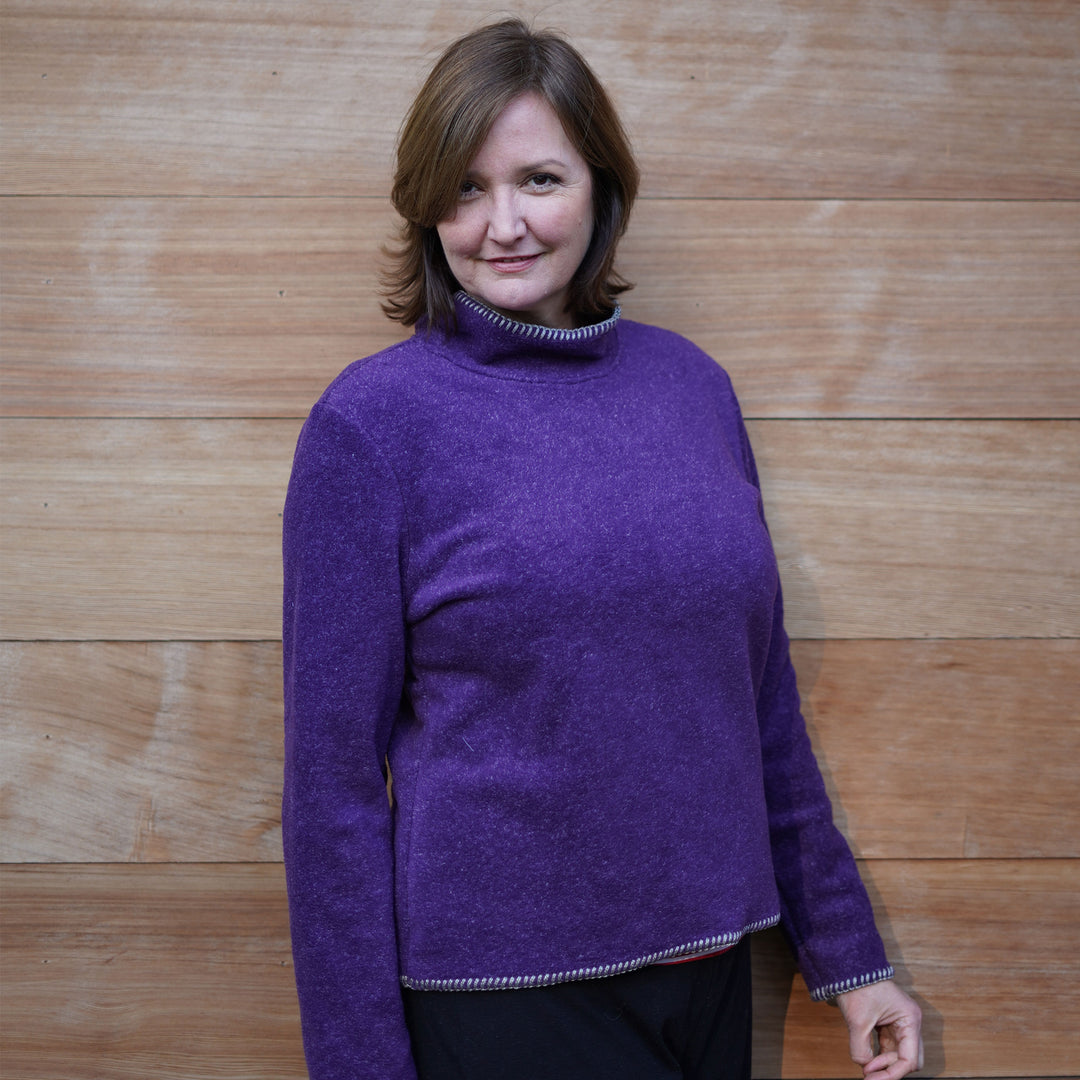 Cropped roll neck fleece sweater