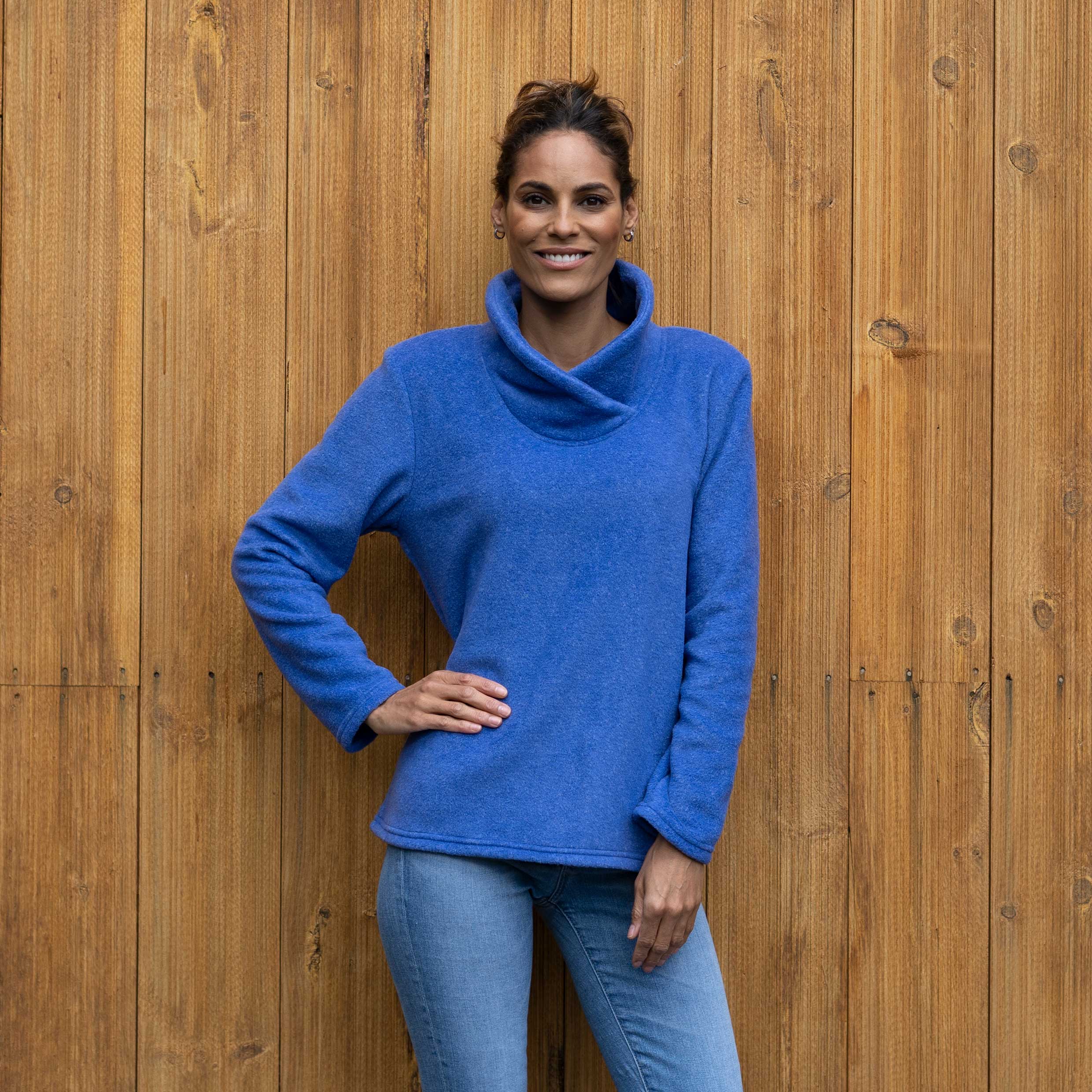 Cowl neck clearance fleece pullover