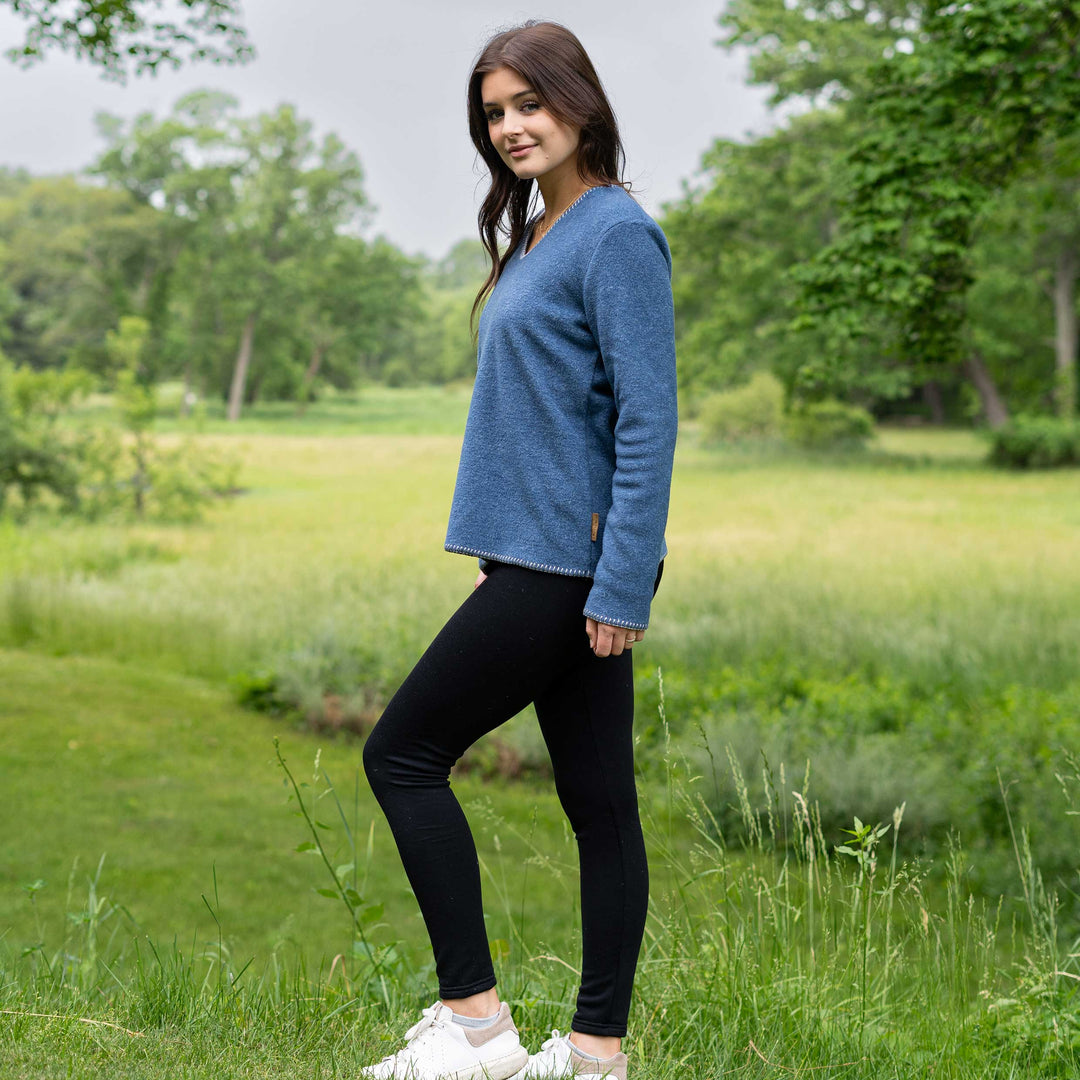 Heather Fleece V-neck Sweater - Dakini