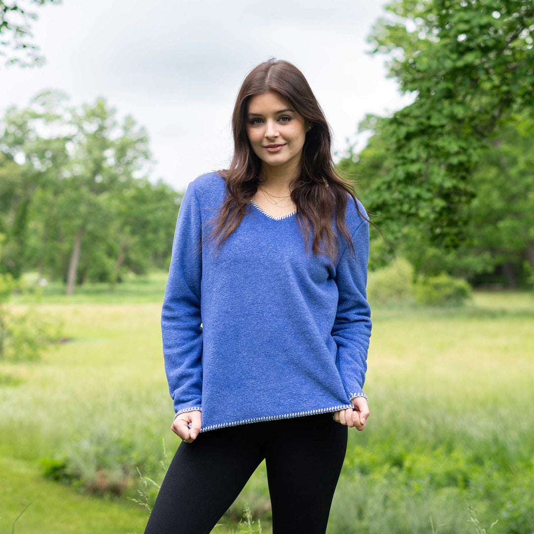 Heather Fleece V-neck Sweater - Dakini