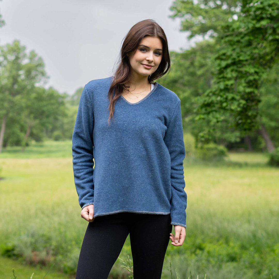 Heather Fleece V-neck Sweater - Dakini